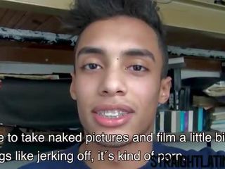 Beautiful young Latino has his first gay adult video