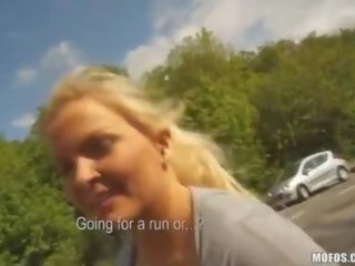 Grand excellent blonde chick shows her boobs for money