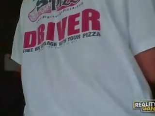 Busty amateur blonde does blowjob and titsjob for pizza schoolboy