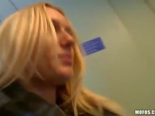 Blonde stunner doggied in the train toilet